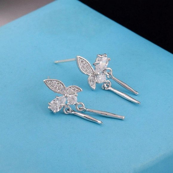 *925 Sterling Silver Diamond Butterfly Earrings - Picture 5 of 6